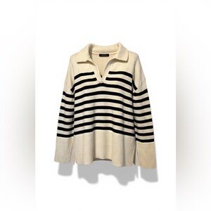 GAP XL Cream and Navy Striped Oversized Sweater